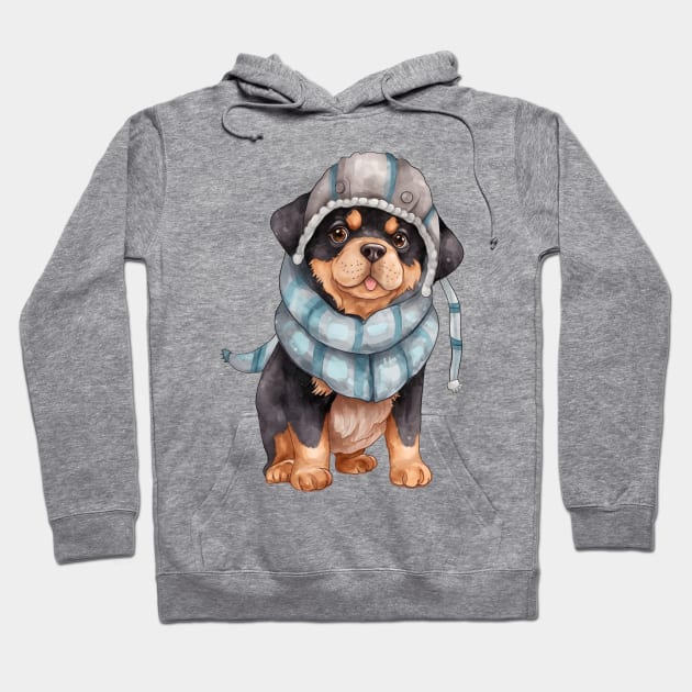 Watercolor Cozy Rottweiler Dog Hoodie by Chromatic Fusion Studio